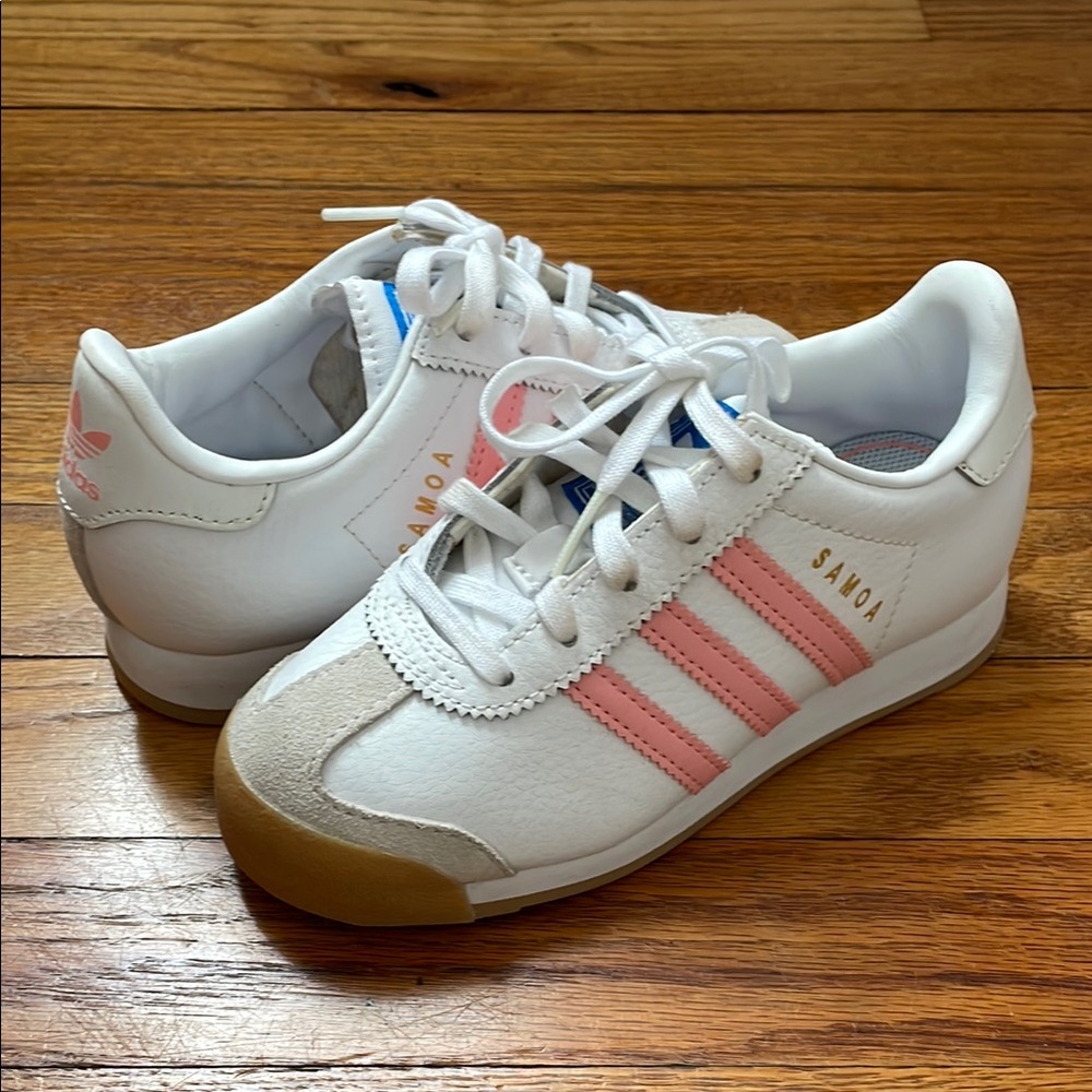 Adidas Kids Samoa White and Pink Sneakers